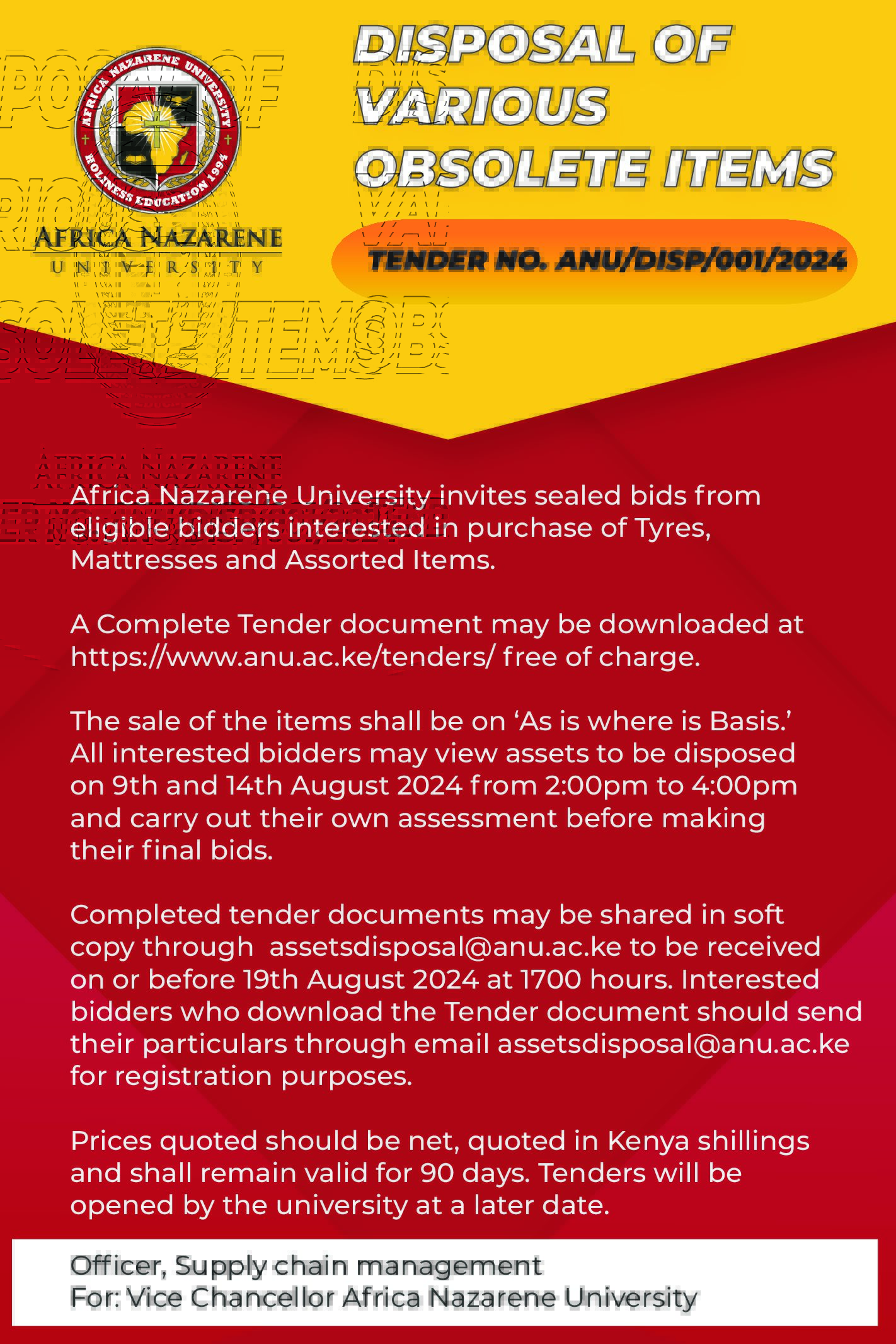 Tender Disposal Advertisement poster August 2024 pdf